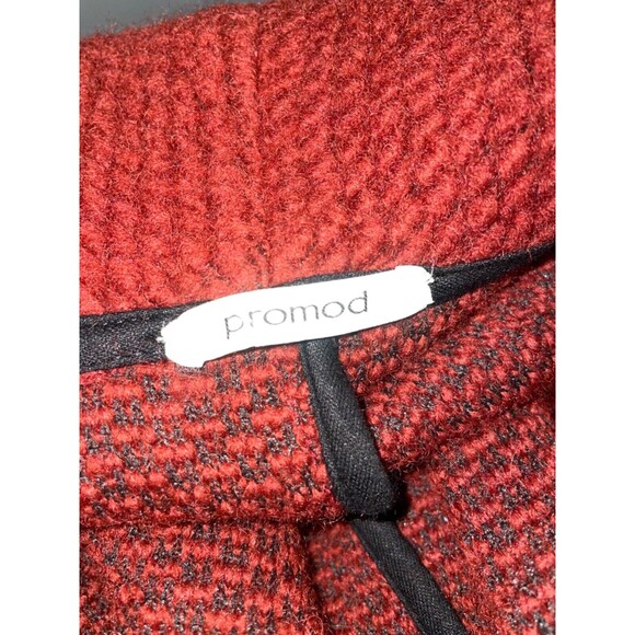 Promod Women's Wool Cardigan Coat size L Open Front Red Holidays Christmas - Picture 8 of 13